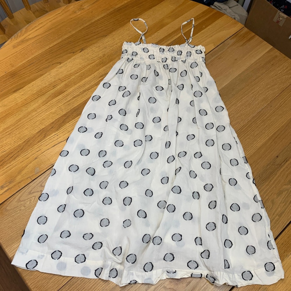 Loft Beach Womens Size Small White Black Polka Dot Smocked Cotton Midi‎ Sundress